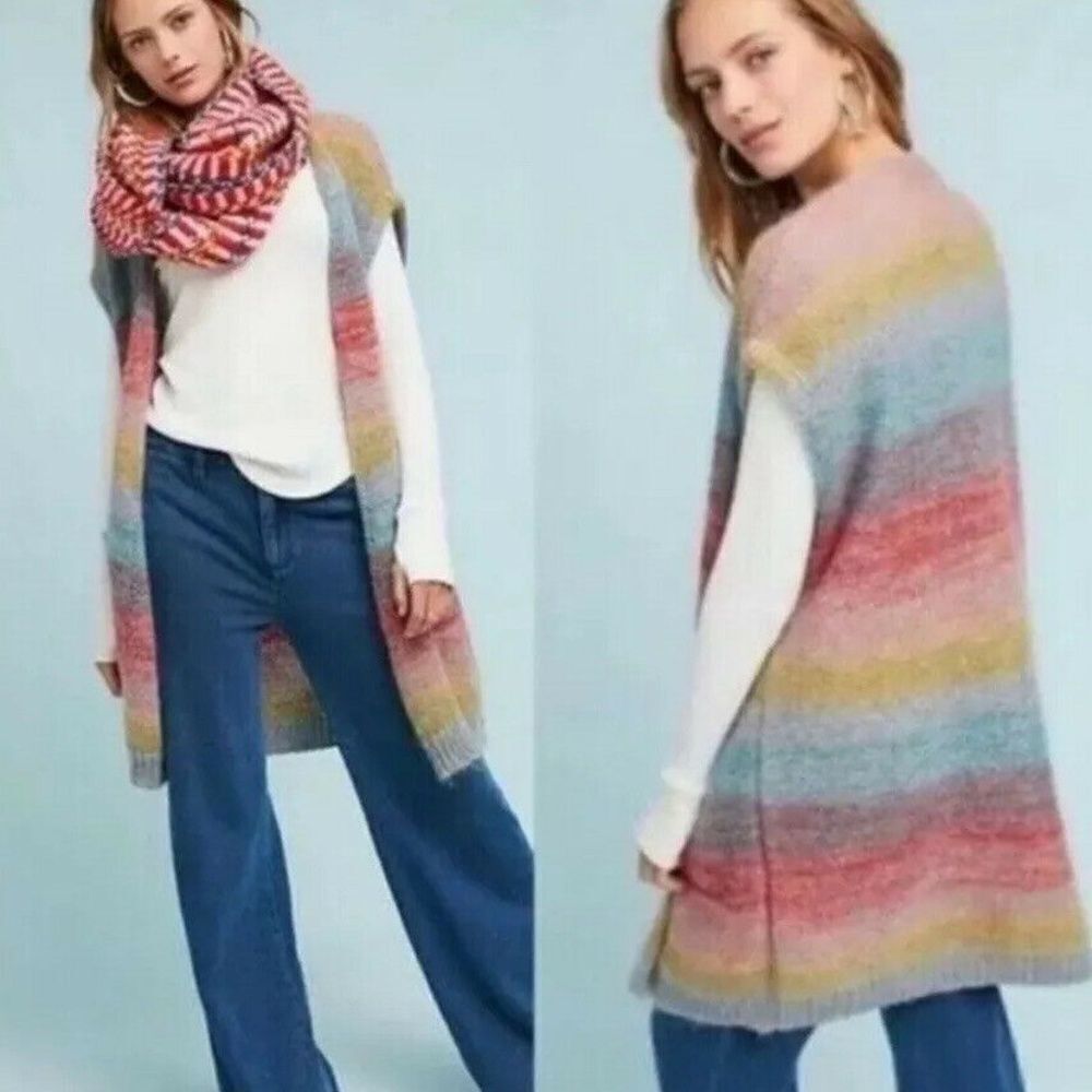 NWT Anthropologie Moth Women's Rainbow Long Duster Open Front Cardigan Size XS/S